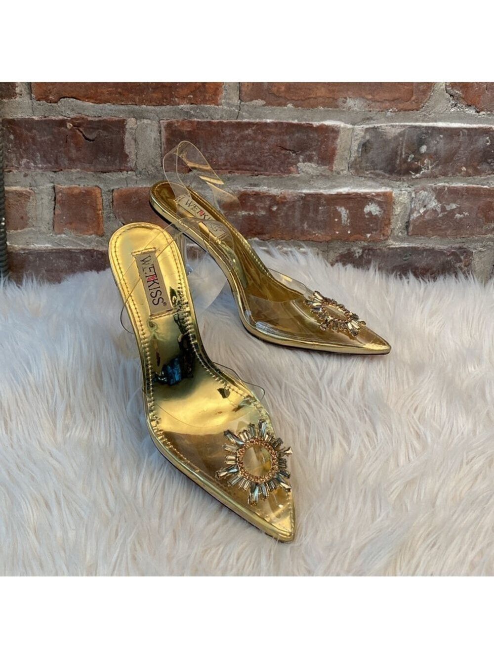 Wetkiss Clear and Gold Slingback Heels, Size 9 - Picture 8 of 17